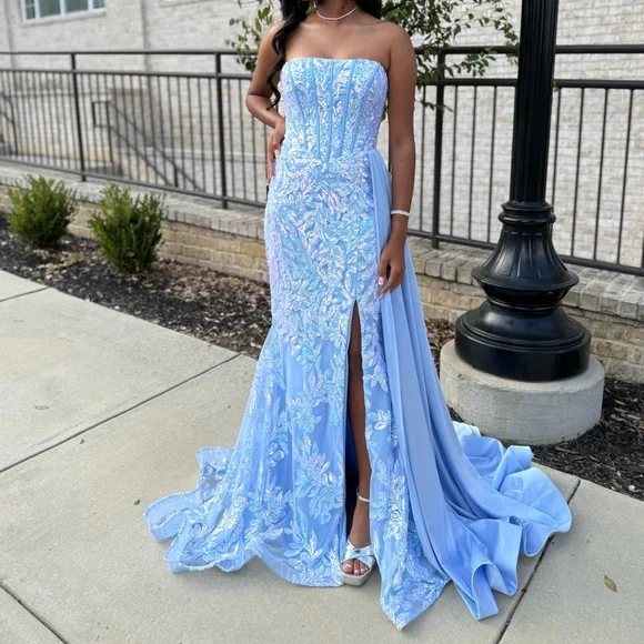 Ava Presley Strapless Sequin Long Prom Dress Size 0 - Picture 3 of 3